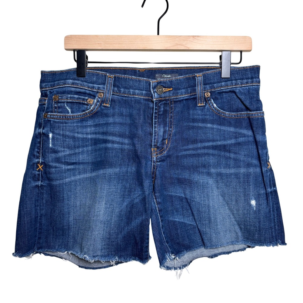 Red Engine Distressed Cut Off Frayed Hem Corvair Boyfriend Denim Short Womens 28